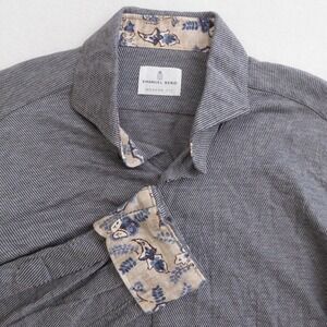 Emanuel Berg Modern Fit Men's Gray Striped Jersey Cotton Button Up Shirt Medium